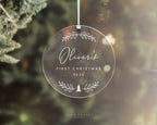 Personalised Baby's First Christmas ornament with script name in clear acrylic