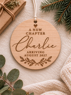 A New Chapter personalised baby announcement ornament with botanical detail