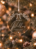 Personalised baby announcement ornament with bow garland, baby name and expected arrival date
