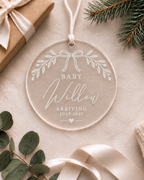 Pregnancy announcement ornament personalised with baby name, arrival month and year and heart detail
