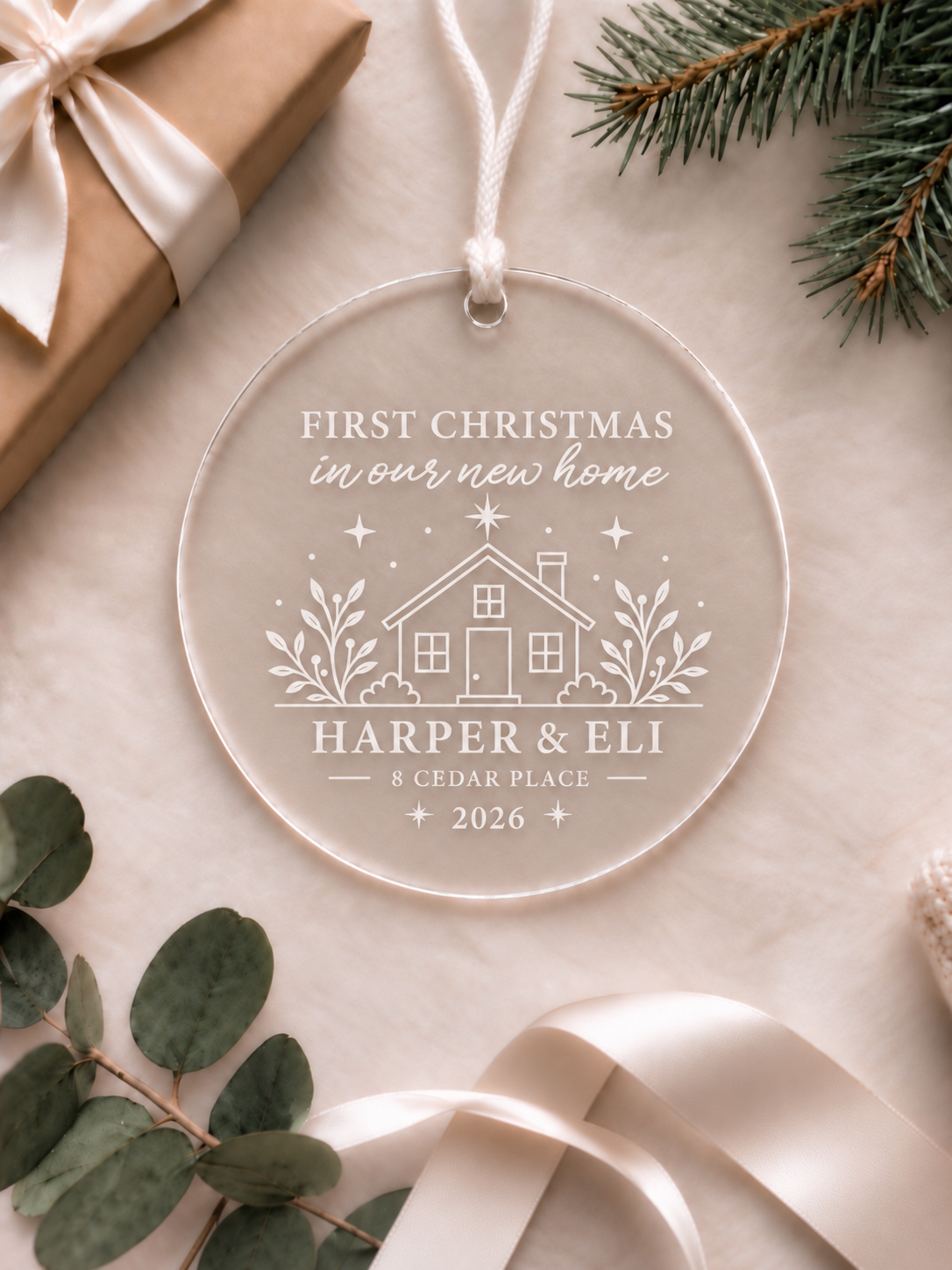 Personalised first Christmas in our new home ornament with names, address, year and house design - product image 2