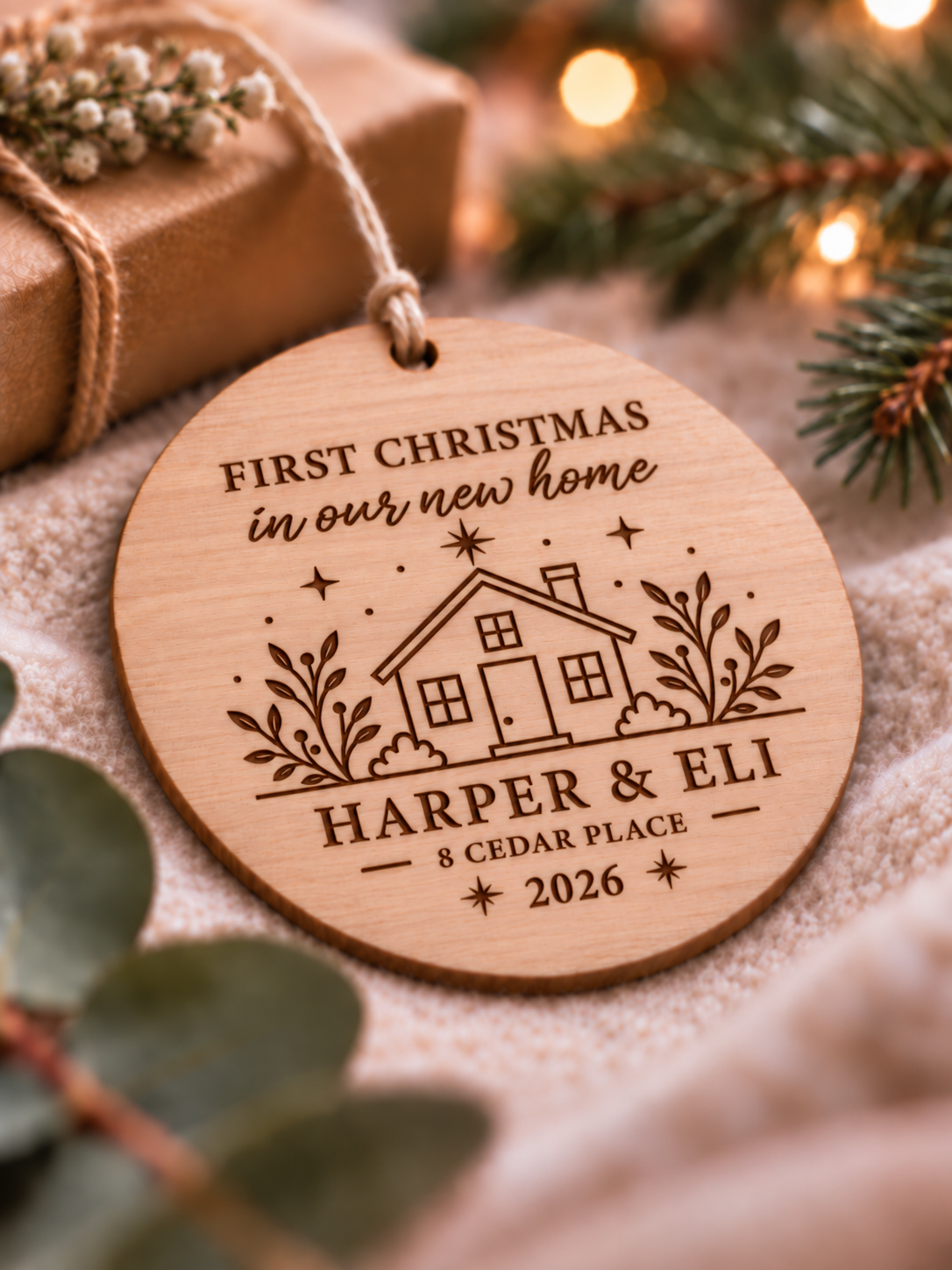 Personalised first Christmas in our new home ornament with names, address, year and house design - product image 3