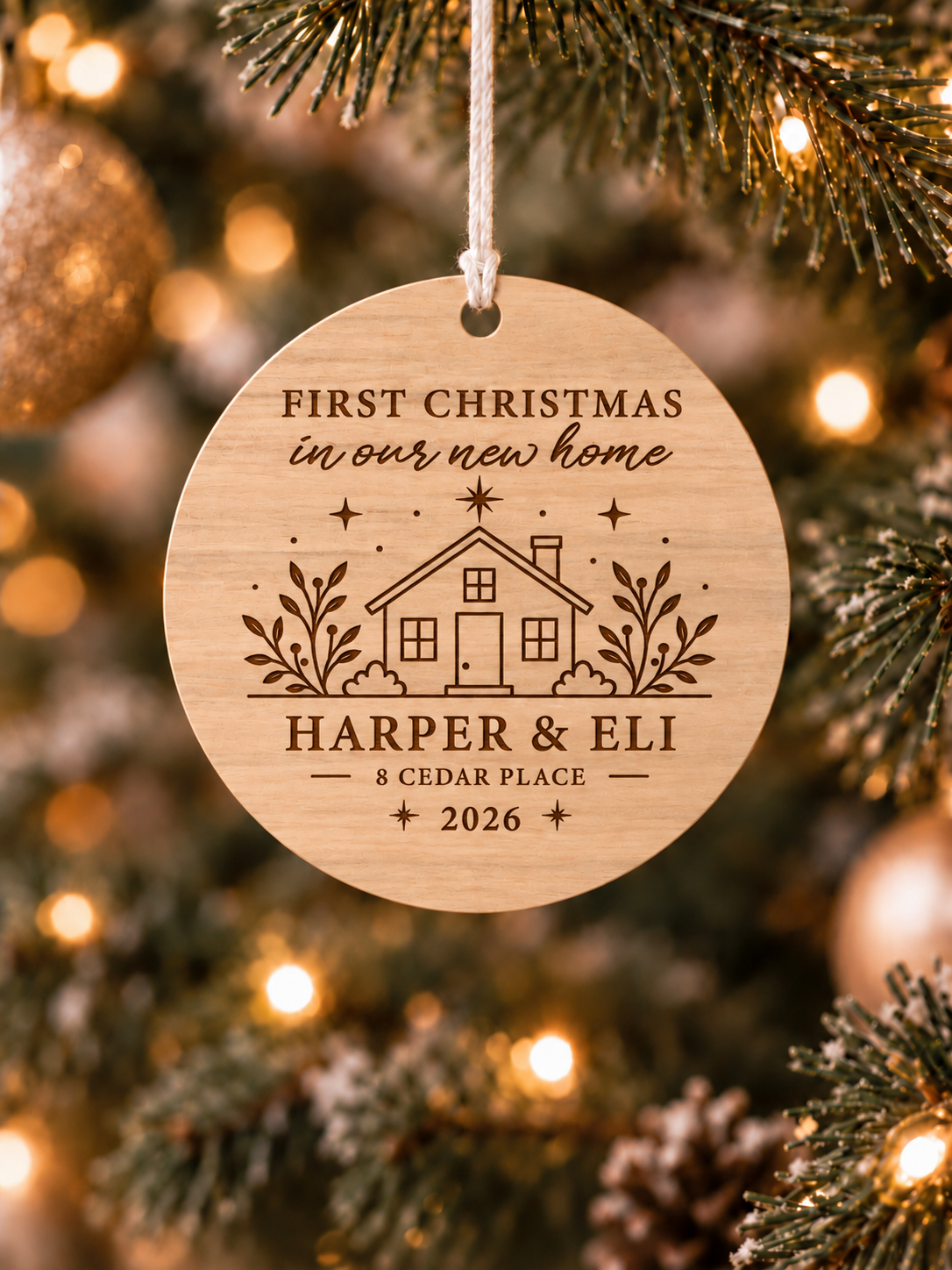 Personalised first Christmas in our new home ornament with names, address, year and house design - product image 4