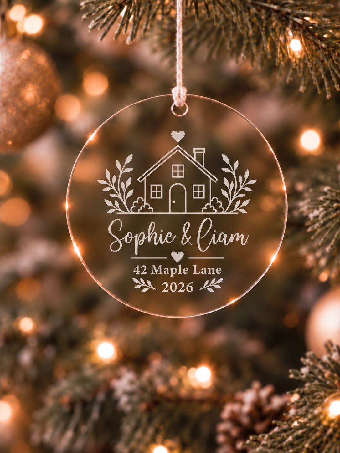 Personalised new home Christmas ornament with house, names, address and year - product image 1