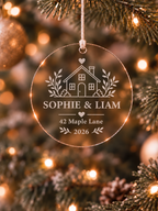 First Christmas new home ornament personalised with names, address, year and classic house design - product image 1