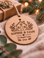 First Christmas new home ornament personalised with names, address, year and classic house design - product image 4