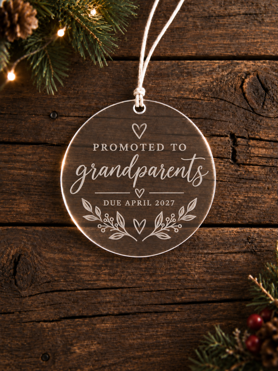 Promoted to Grandparents pregnancy announcement ornament personalised with baby due date - product image 1