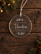 Personalised baby announcement ornament with Our Little wording, baby name and expected arrival date - product image 1