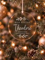 Personalised baby announcement ornament with Our Little wording, baby name and expected arrival date - product image 3