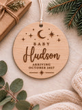 Personalised baby announcement ornament with baby name, arrival date, moon and stars - product image 1