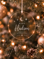 Personalised baby announcement ornament with baby name, arrival date, moon and stars - product image 2