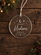 Personalised baby announcement ornament with baby name, arrival date, moon and stars - product image 3