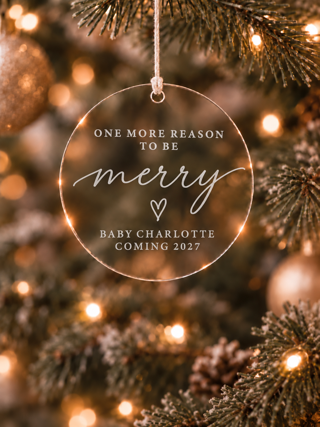 Christmas pregnancy announcement ornament with One More Reason to Be Merry and personalised baby name - product image 2