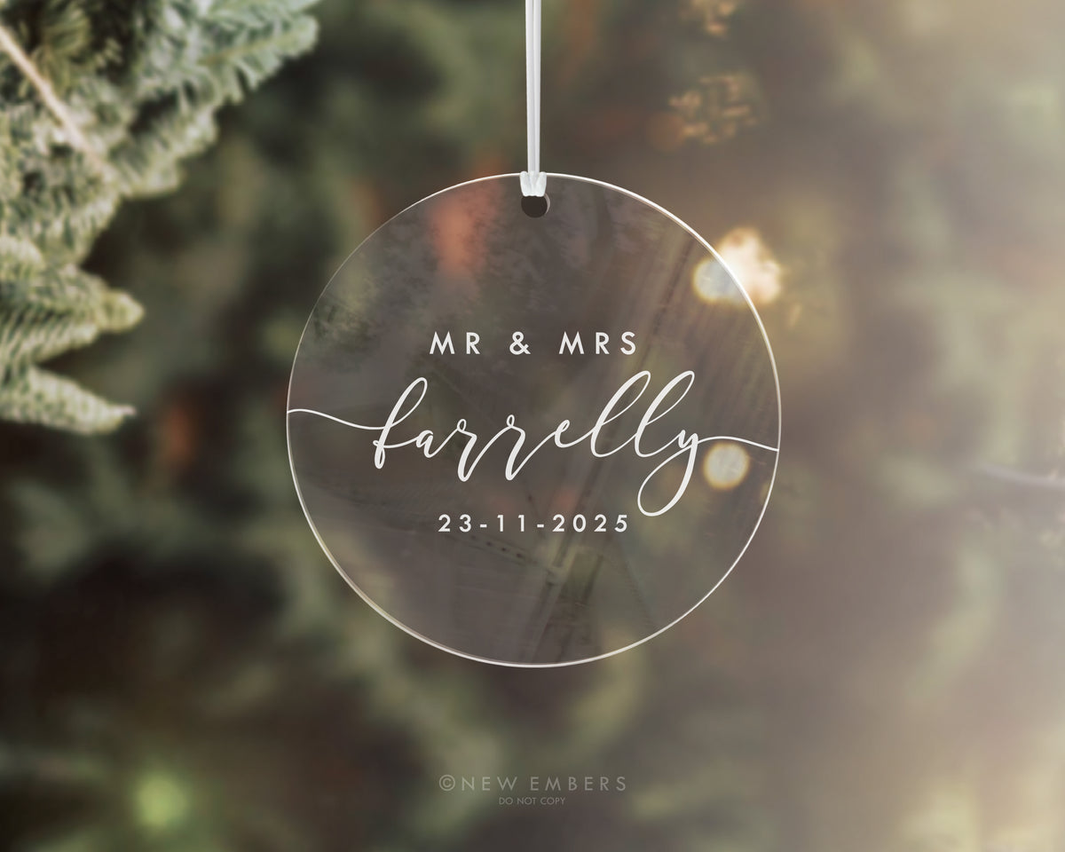 Wedding Christmas Ornament - Personalised Mr & Mrs Keepsake