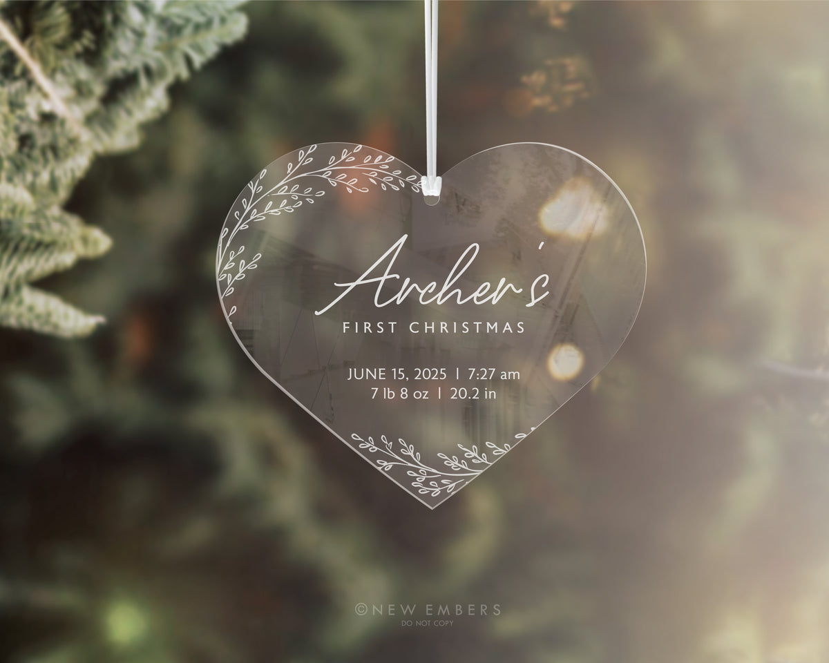 Baby's First Christmas Ornament - Personalised Birth Stats
